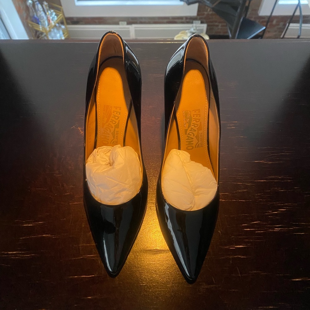 Salvatore Ferragamo Black Patent Leather Heels